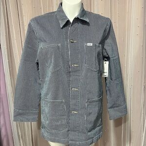 Lee Men's Navy & White Striped Lightweight Shirt Jacket Chore Coat Large Hickory